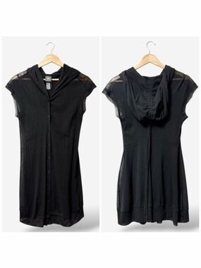 Lilith Black Mesh Hooded Dress Button Front Size S Goth Punk Emo Grunge 90s Y2K